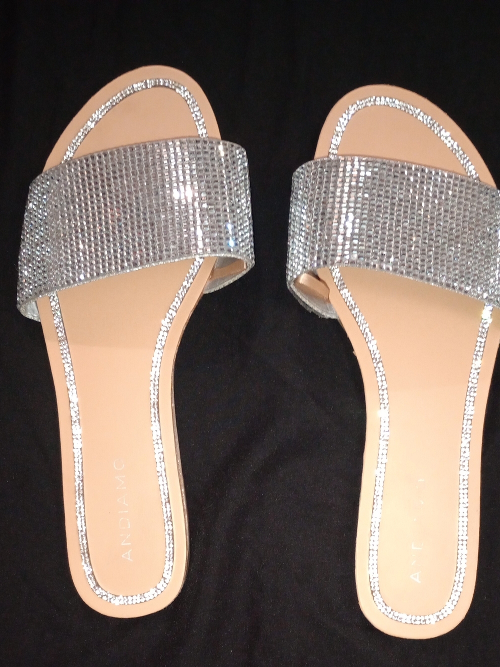 Andiamo Silver Crystal Slide Sandals - Sparkling Silver Slides